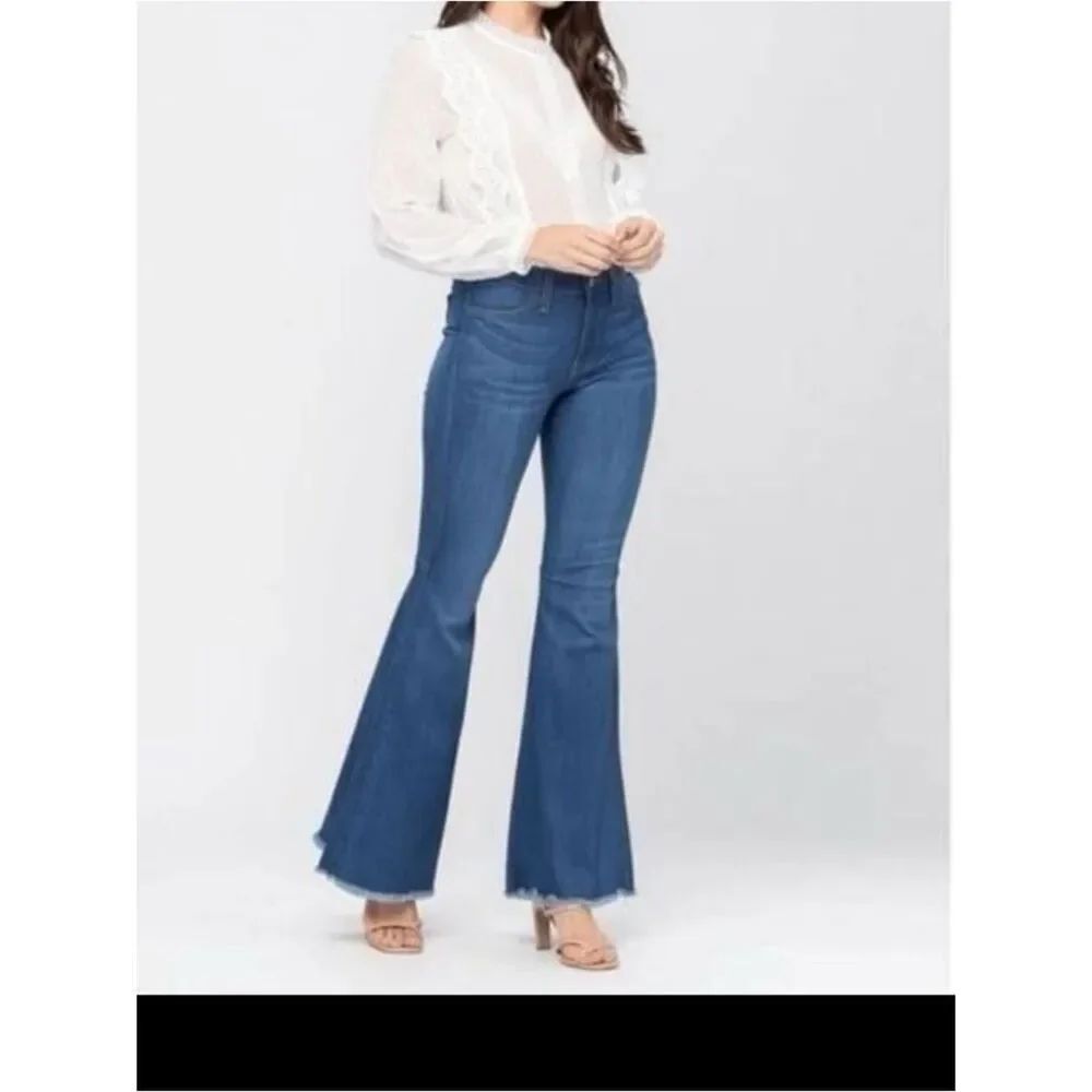 Judy Blue Super Flare Bellbottom Jeans Raw Hem Women’s 9/29